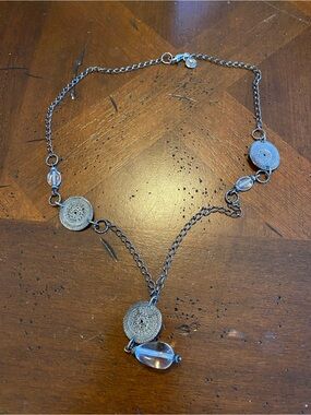 Silpada Silver-Tone Coin Shaped Y Necklace with Clear Beads. 22”
